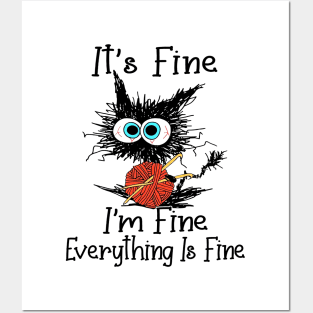 Crochet Black Cat It's Fine I'm Fine Everything Is Fine Posters and Art